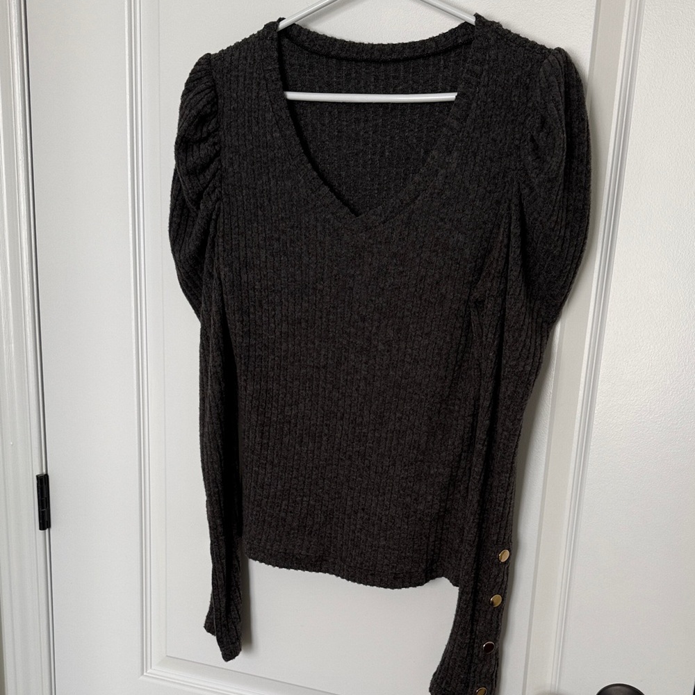 Heather Grey Ribbed Long Sleeve Top